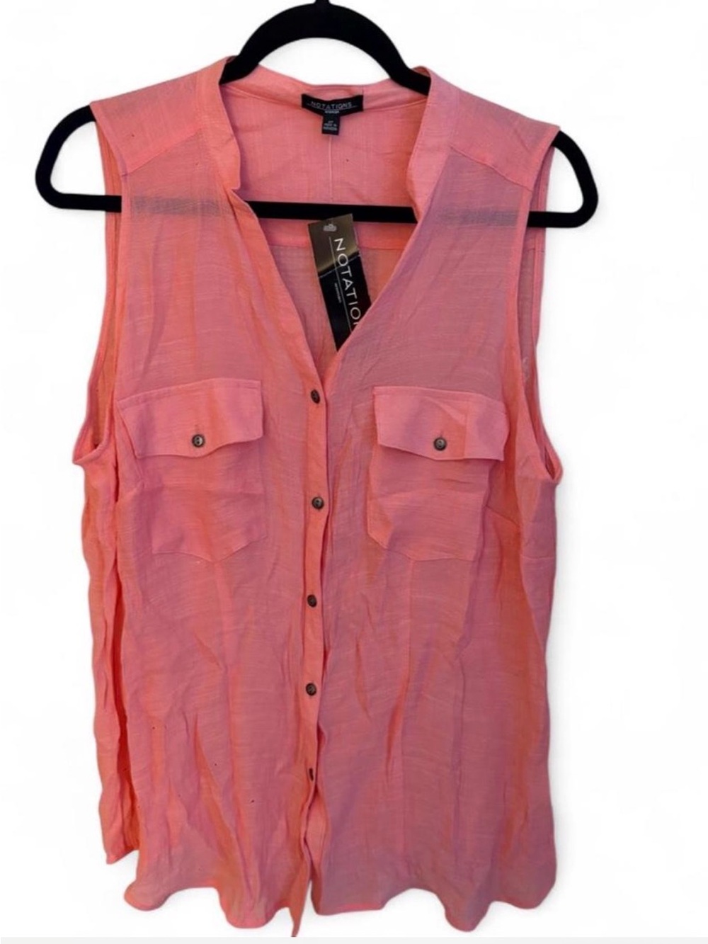 Notations Coral Sleeveless Button-Front Utility Blouse